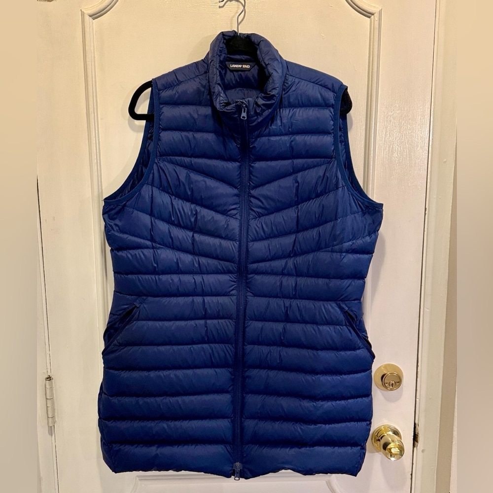 Lands' End Dark Blue Long Quilted Vest